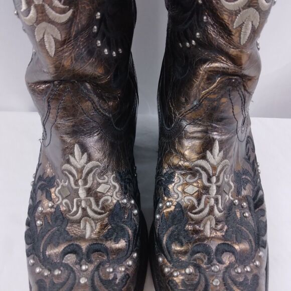 CORRAL Bronze Leather Studded Distressed Western Cowboy Boots Rodeo Women's 7M - Picture 9 of 16